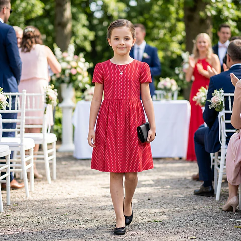 Vestido acetinado bolinhas vermelho