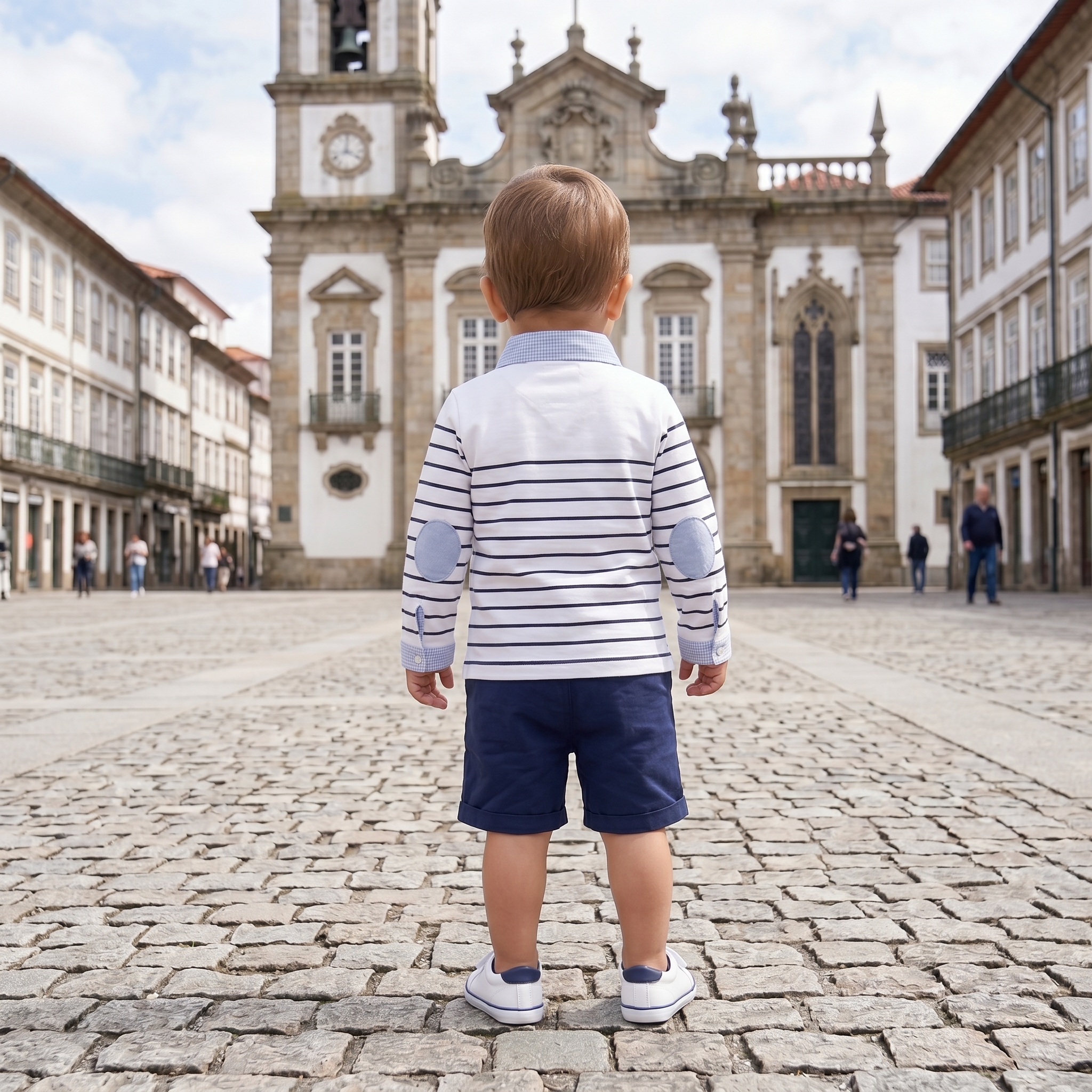 Polo camiseiro em jersey riscas com bolso, cotoveleiras e bordado 3