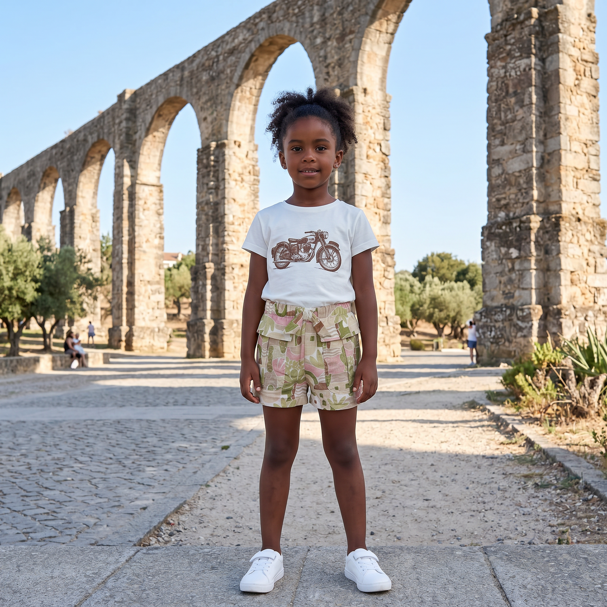 Calção estampado com bolsos e laço 1