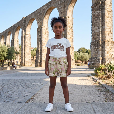 Calção estampado com bolsos e laço