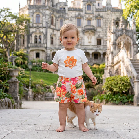 Calção com estampado floral e bolsos