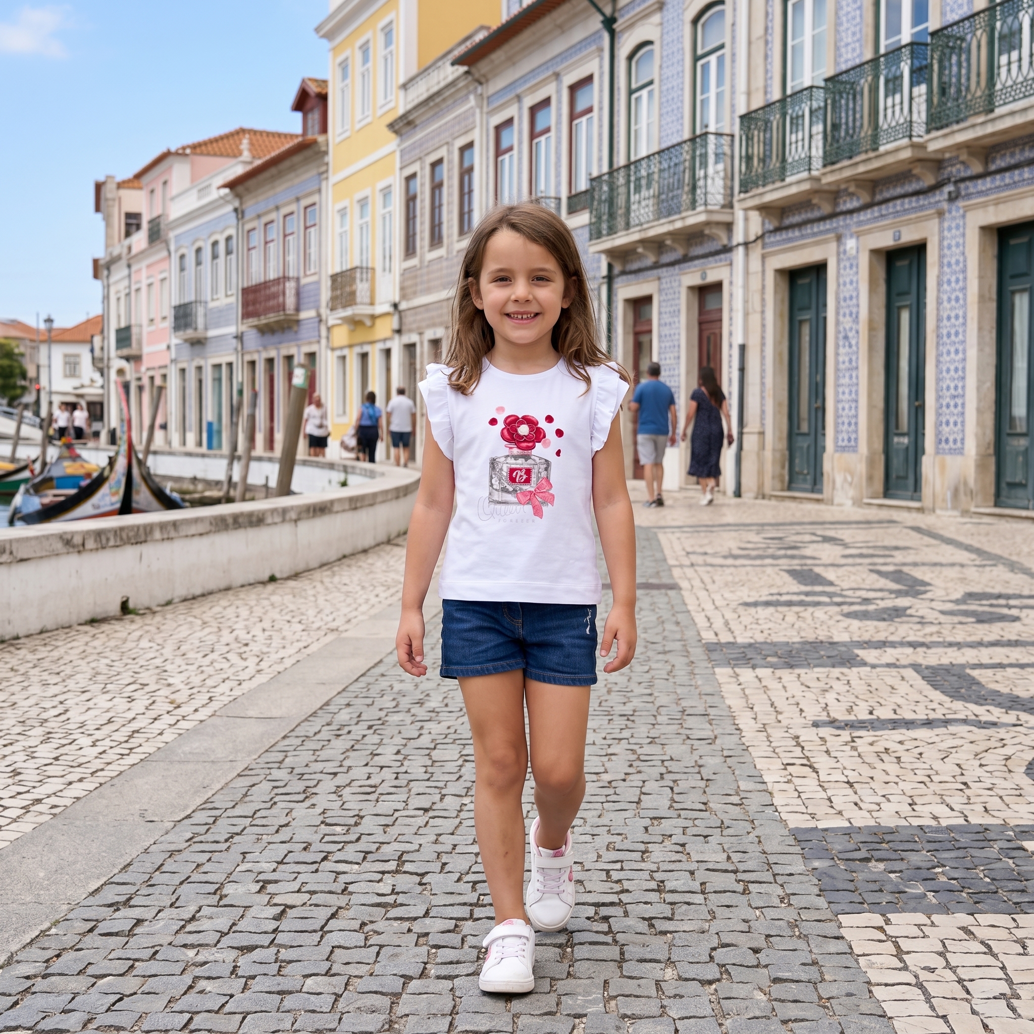 T-shirt com estampado, glitter e strass 1