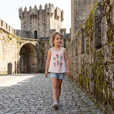 Top evasé com estampado, glitter e bordado