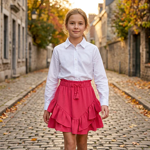 Saia Crepe Folhos Rosa