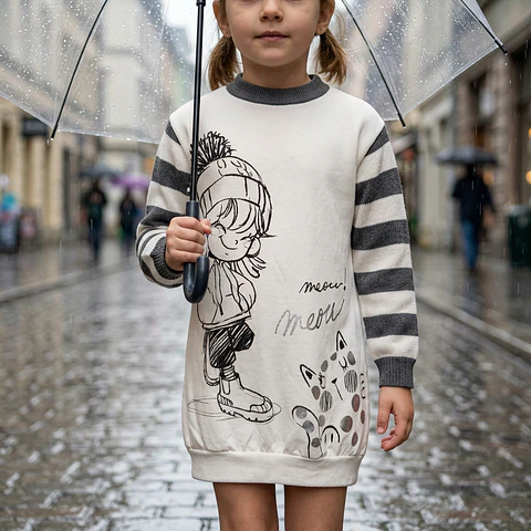 Vestido Tricot Branco e Cinza