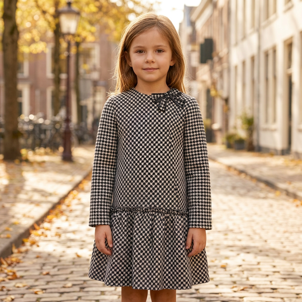 Vestido Pied Poule Laço 1