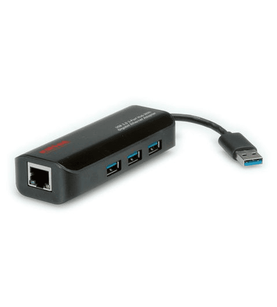 ROLINE USB3.2 Gen1 para Gigabit Ethernet Adaptador + 3x USB3.2 Gen1 Hub