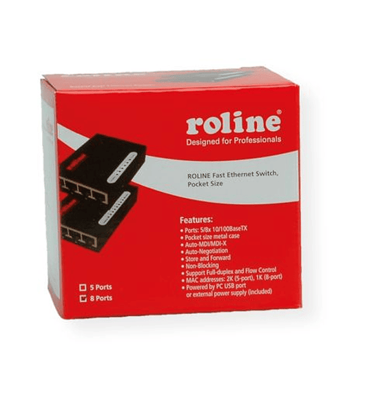 ROLINE Fast Ethernet Switch, Pocket, 8 Ports