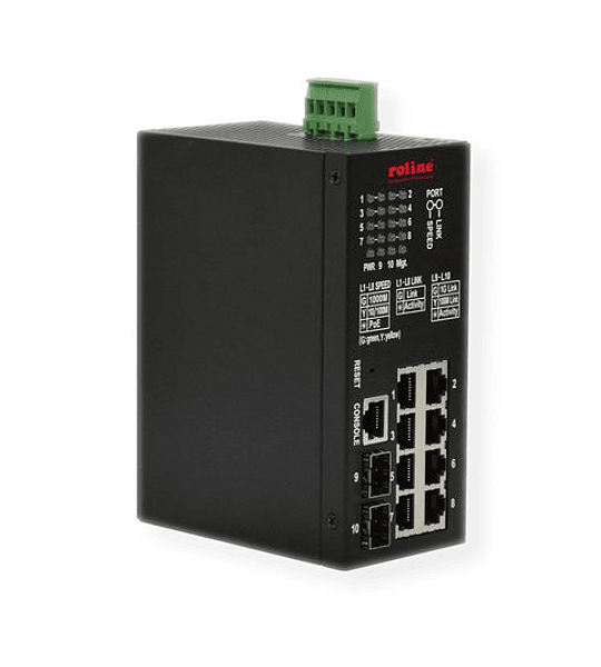 ROLINE Gigabit Switch 10-Port (8x RJ45 + 2x SFP) Layer2 PoE + Smart Managed