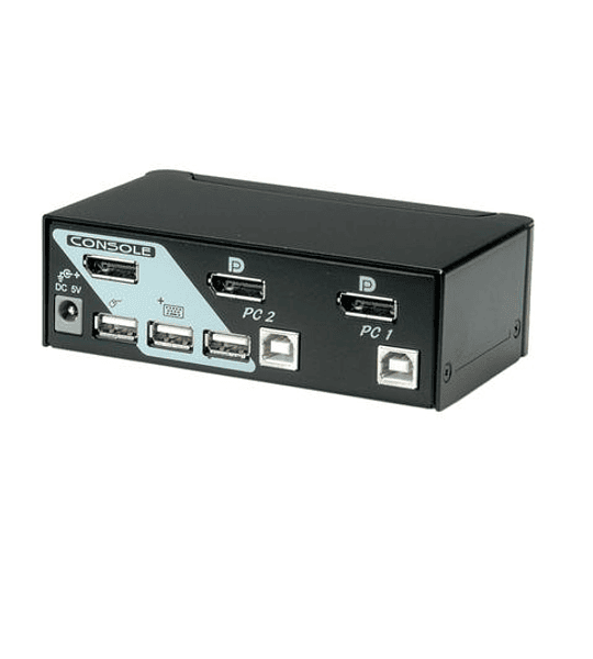 ROLINE KVM Switch, 1 User - 2 PCs, DisplayPort, with USBHub