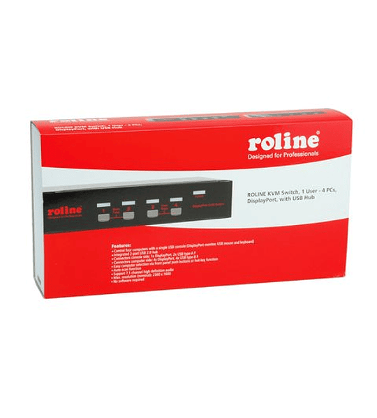 ROLINE KVM Switch, 1 User - 4 PCs, DisplayPort, with USBHub