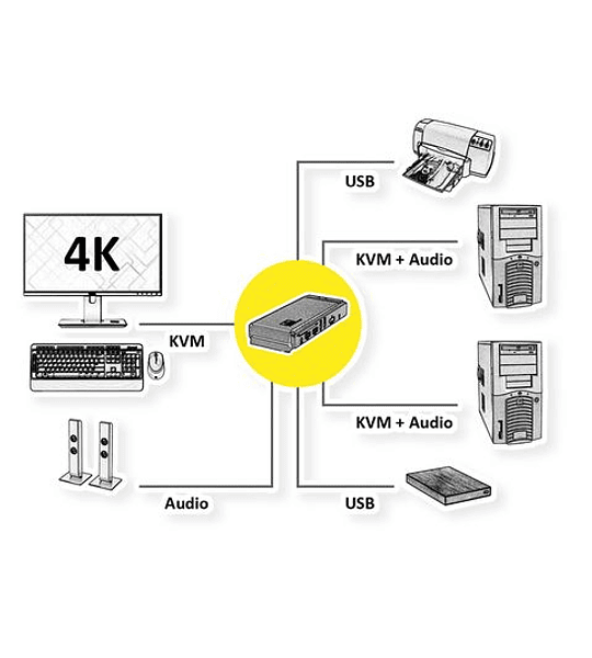 ROLINE KVM Switch, 1 User - 2 PCs, DisplayPort, with USBHub