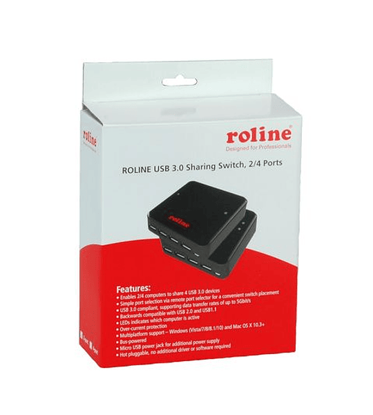 ROLINE USB3.2 Gen1 Peripheral Sharing Device, 2 PCs, 4x USB3.2 Gen1 Ports