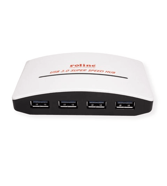 ROLINE USB3.2 Gen1 Hub "black & white", 4 Ports, with Power Supply