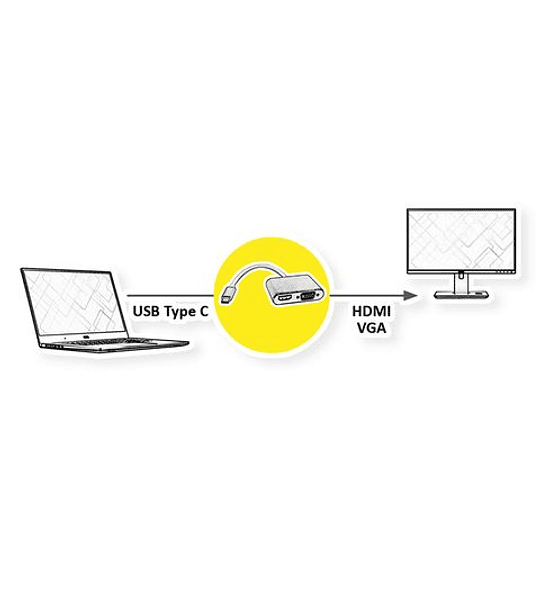 ROLINE Adaptador USB3.2 Gen2 C - HDMI/VGA, M/F