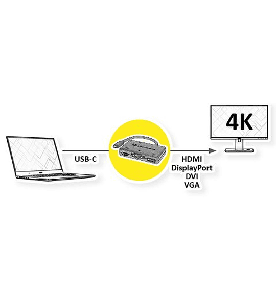 ROLINE Adapter 4-in- 1, C - HDMI/VGA/DP /DVI, M/F