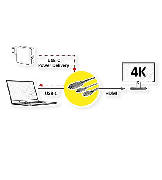 ROLINE Type C - HDMI + USBC Male (PD) Cabo