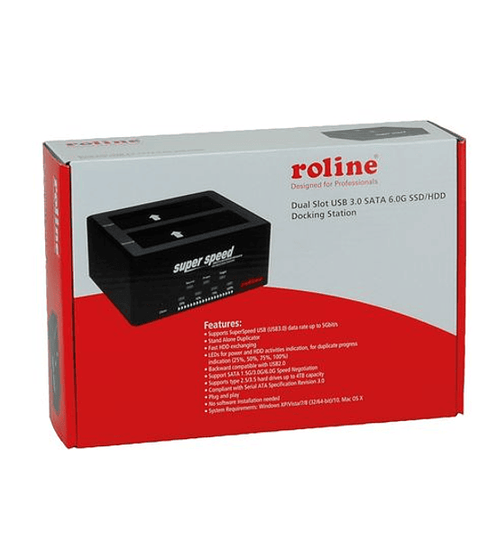 ROLINE 2.5 + 3.5 SATA HDD Docking Station, USB3.2 Gen1, HD Copy Function