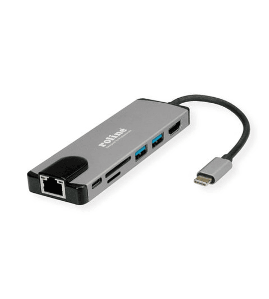 ROLINE Dockingstation C, 1x 4K HDMI, 2x USB3.2 Gen1, 1x SD/Micro SD, 1x C PD (Power Delivery), 1x Gigabit Ethernet