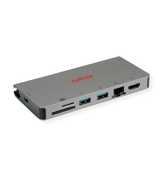 ROLINE Dockingstation C, 1x 4K HDMI, 1x VGA, 2x USB3.2 Gen1, 1x SD/MicroSD, 1x C PD (Power Delivery), 1x Gigabit Ethernet