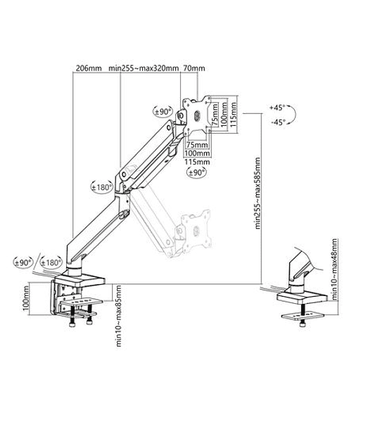 ROLINE Single Monitor Arm, Heavy - Duty, Gas Spring, <15kg