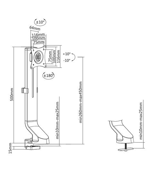 VALUE Single Monitor Arm, for 17.03.1177/17.99.1177, 3 Joints