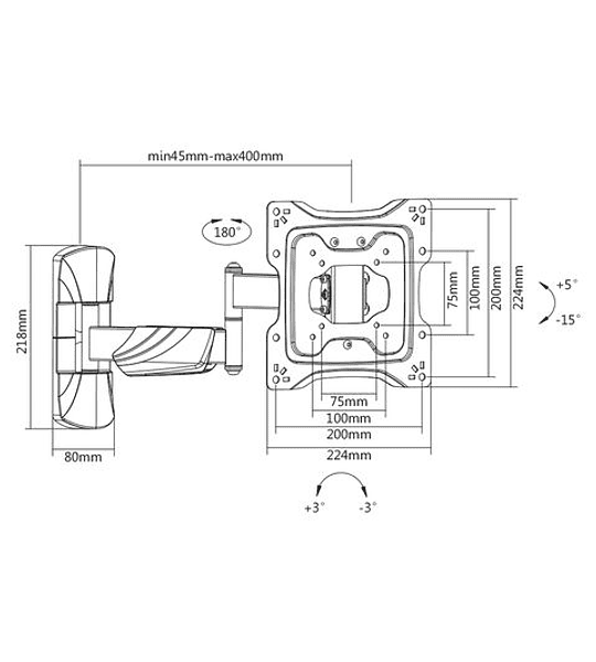 VALUE Wall Mount TV Holder, white, 5 Joints, < 25 kg