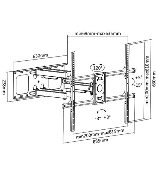 VALUE Solid Articulating Wall Mount TV Holder, up para 228.6cm (50" - 90"), black