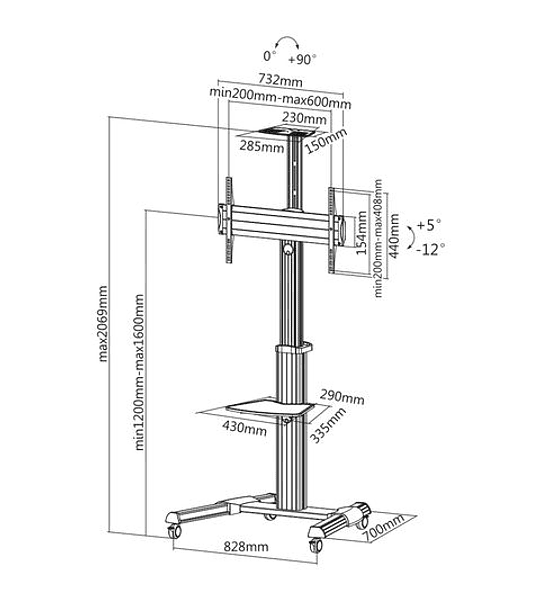 ROLINE Premium TV Mobile Cart, Pivot Function