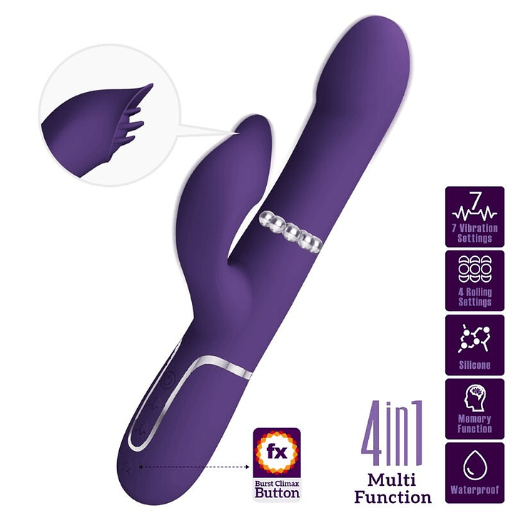 PRETTY LOVE - ZALIN VIBRADOR DE COELHO PÉROLAS 4 EM 1 ROXO 1