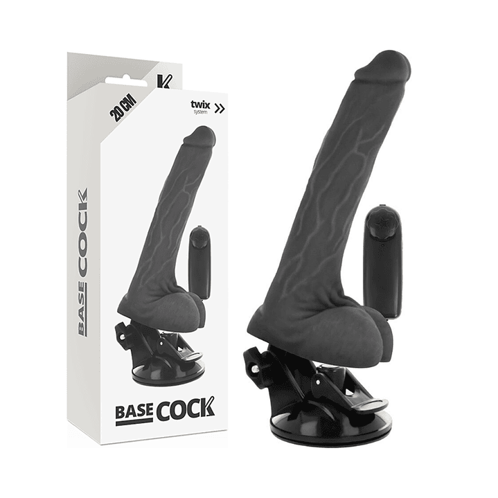 BASECOCK - VIBRADOR REALÍSTICO DE CONTROLE REMOTO PRETO COM TESTÍCULOS 20 CM -O- 4 CM 1