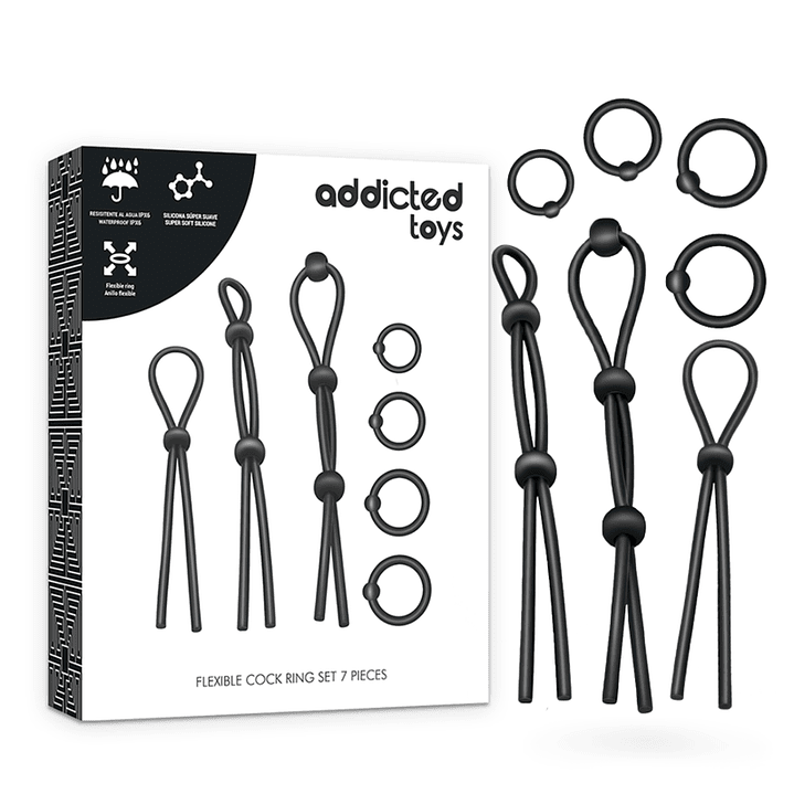 ADDICTED TOYS - CONJUNTO DE ANÉIS PARA GALO DE SILICONE FLEXÍVEL 7 PEAS 1