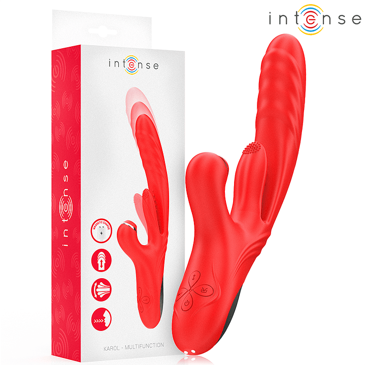 INTENSE - VIBRADOR MULTIFUNCIONAL KAROL THRUST & STIMULATION & ONDAS ESTIMULANTES VERMELHO 1