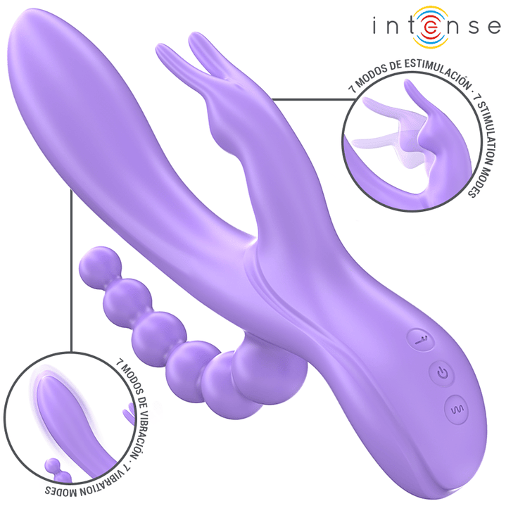 INTENSE - MIKO TRIPLO VIBRADOR COELHO & ESTIMULADOR & ANAL 7 VIBRAÇÕES ROXO 1