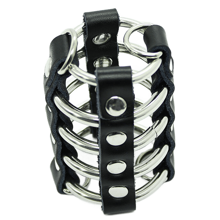 OHMAMA FETISH - GAIOLA PARA PÊNIS COM ANÉIS DE METAL E ALAS DE COURO 1