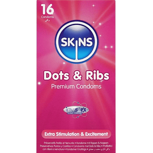 SKINS - DOTS & RIBS PREMIUM PRESERVATIVOS PACOTE COM 16