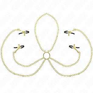 KINK - 4 PINÇAS DE BICO E CLITÓRITO AJUSTÁVEIS OURO