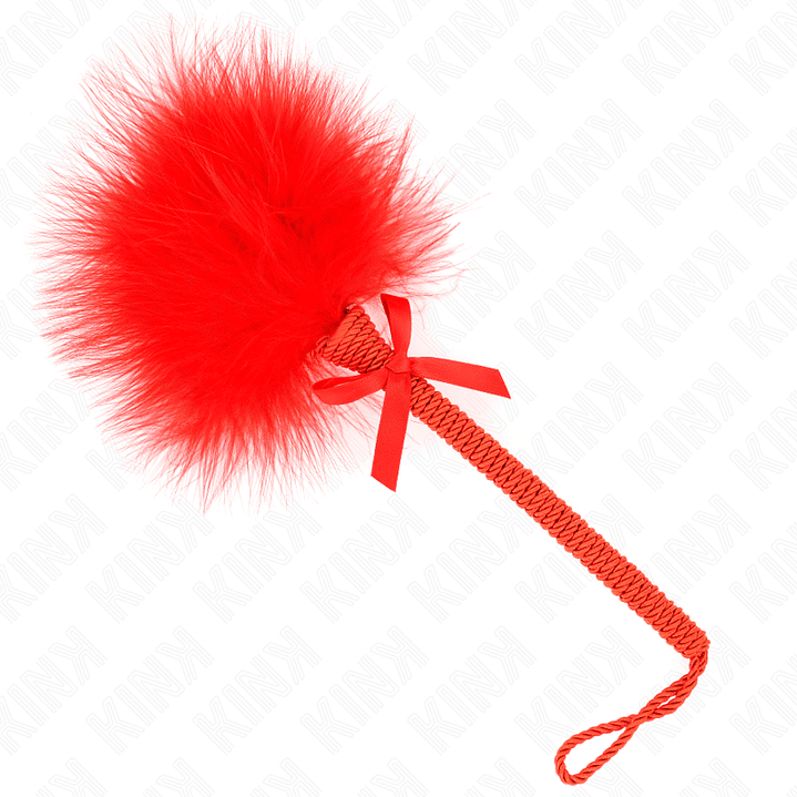 KINK - VARINHA DE CORDA DE NYLON COM PENAS DE CÓCEGAS E LAÇO VERMELHO 25 CM 1