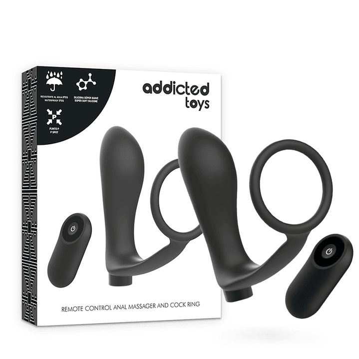 ADDICTED TOYS - ANEL DE PÊNIS COM CONTROLE REMOTO PLUG ANAL PRETO RECARREGVEL 1
