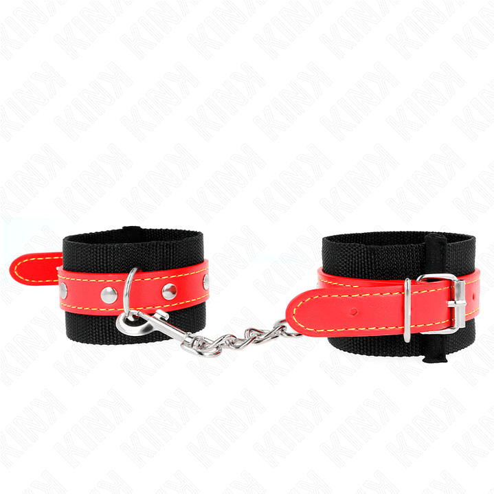 KINK - PUNHOS DE NYLON PRETO COM COURO VERMELHO AJUSTÁVEIS 19-24 CM X 5,5 CM 1