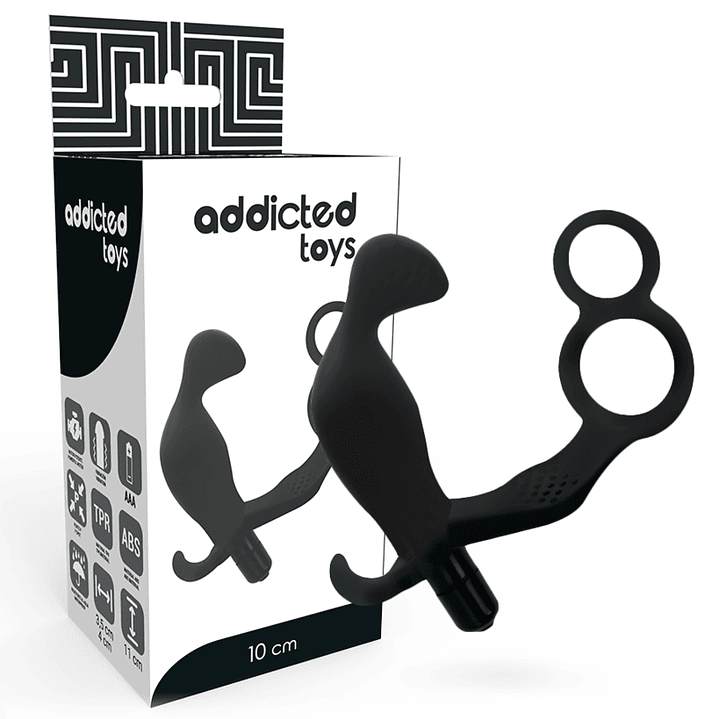 ADDICTED TOYS - PLUG ANAL COM ANEL DE PÊNIS DUPLO E TESTÍCULOS PRETO 1