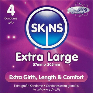 SKINS - PRESERVATIVOS EXTRA GRANDE PREMIUM PACOTE 4
