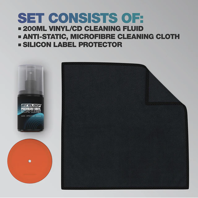 RECORD CARE PREMIUM Kit de limpieza para Vinilos Reloop 3 en 1