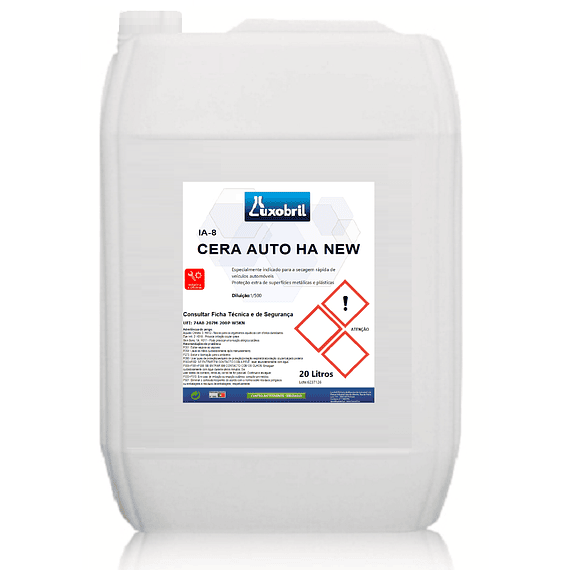 IA-8 CERA AUTO HA NEW - Cera Técnica de Secagem Rápida para Veículos – Brilho e Proteção Anticorrosiva - 20 Litros