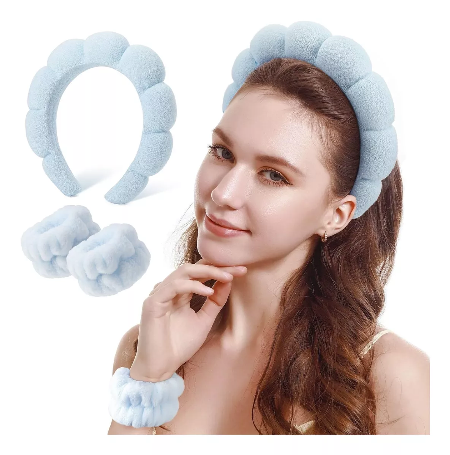 Juego de Diadema De Spa + Muñequeras Celeste 2