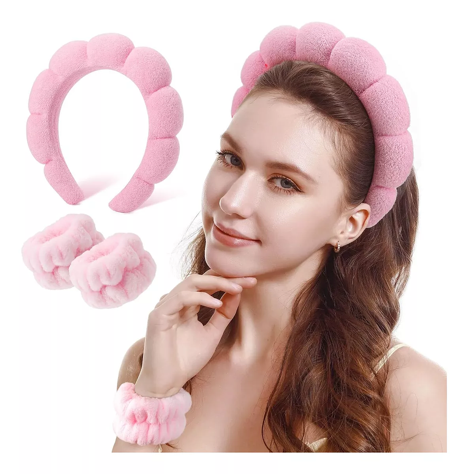 Juego de Diadema De Spa + Muñequeras Rosado 2