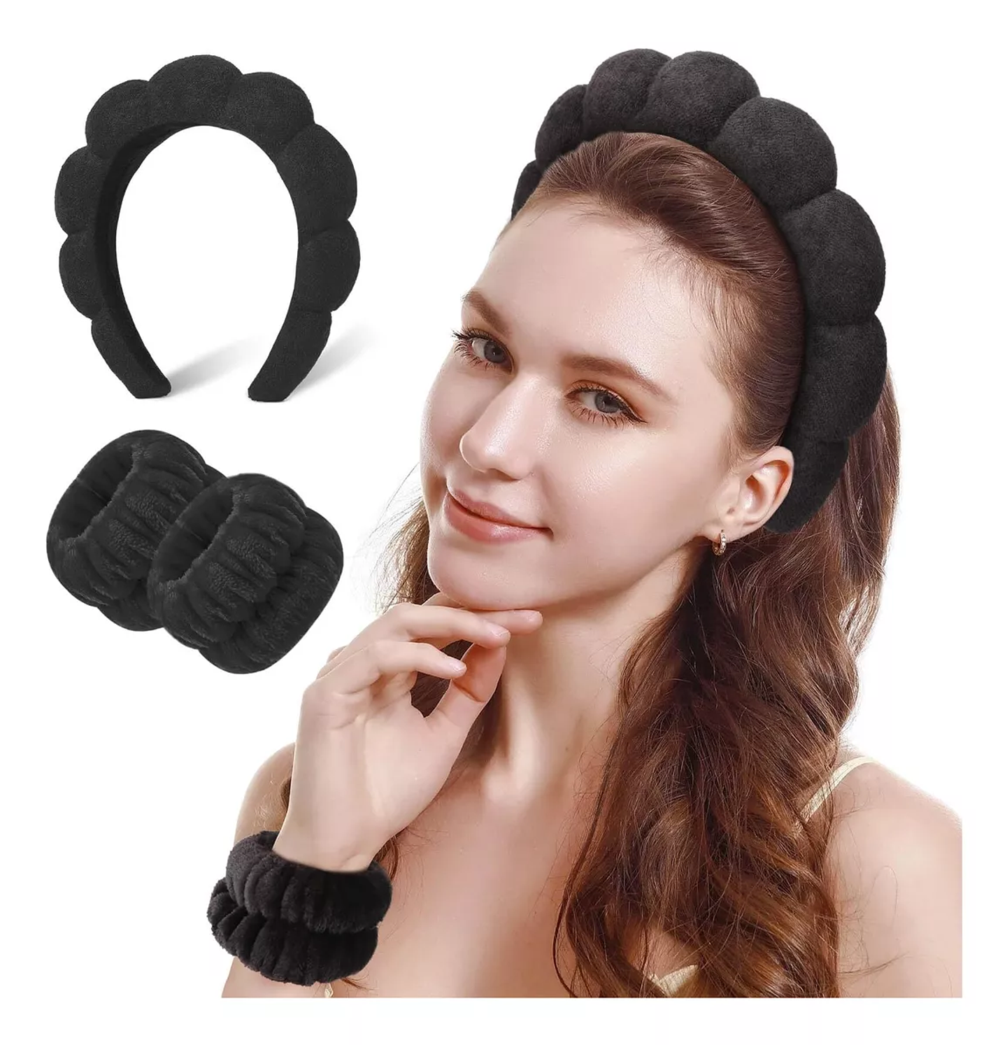 Juego de Diadema De Spa + Muñequeras Negro 2