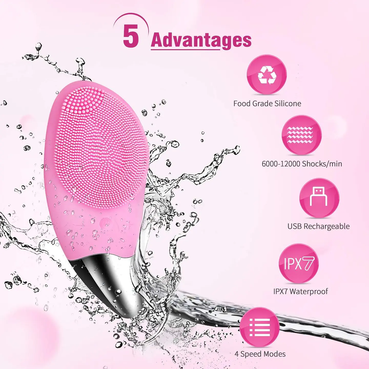 Masajeador Limpiador Facial Sonic Facial Brush Usb Rosado 2