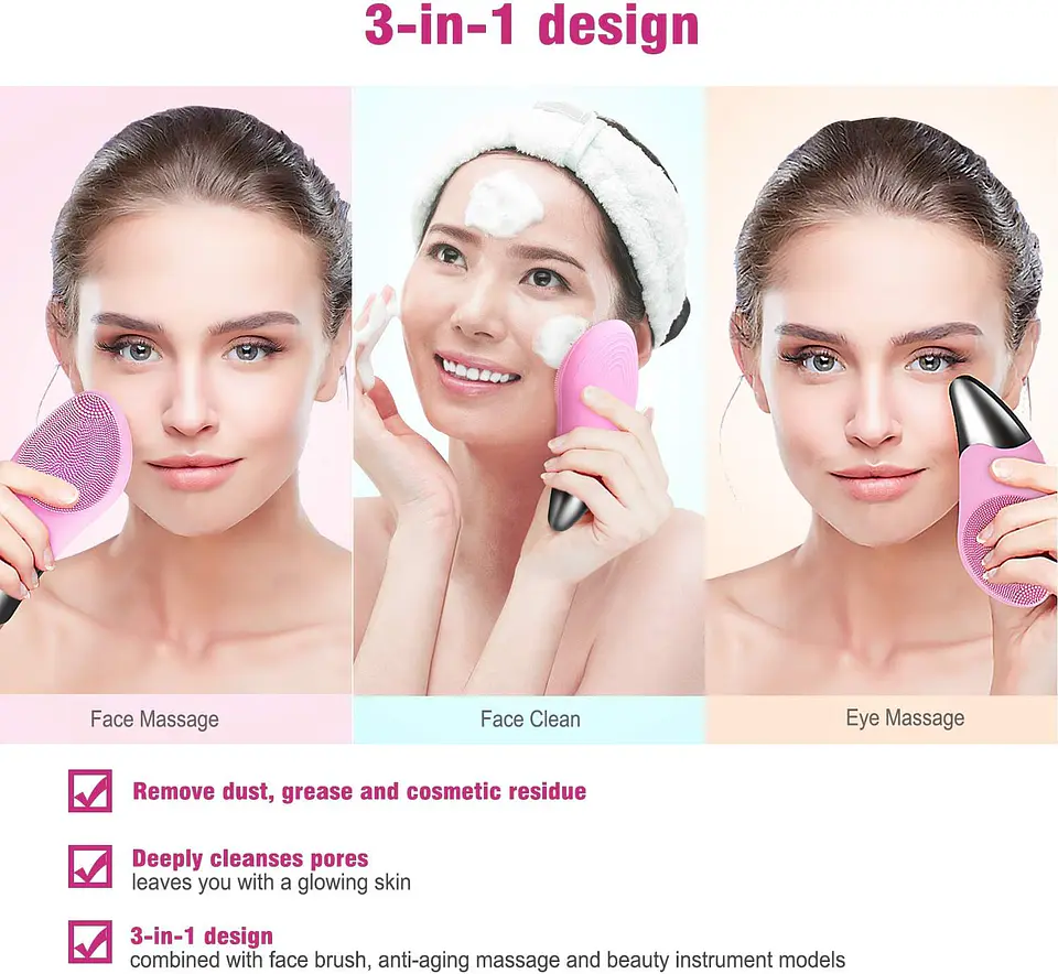 Masajeador Limpiador Facial Sonic Facial Brush Usb Rosado 4