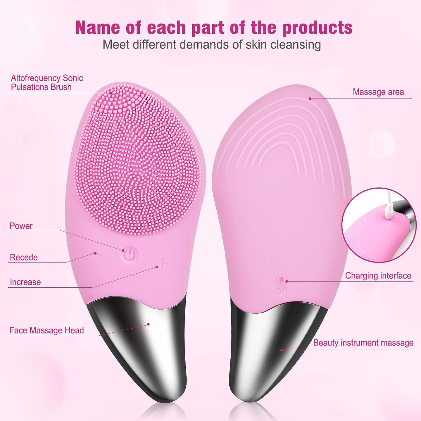 Masajeador Limpiador Facial Sonic Facial Brush Usb Fucsia 3